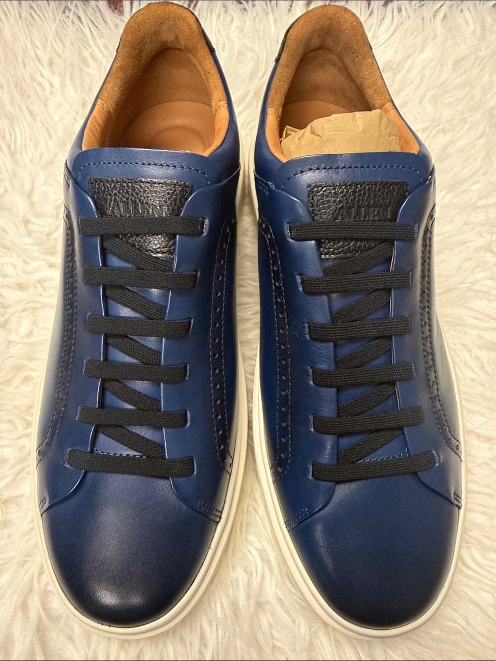 Allen Edmonds Navy Leather Slip On Sneakers with Black Laces